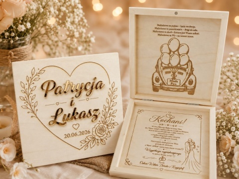 Personalizowane Drewniane Pudełko na Pieniądze i Życzenia